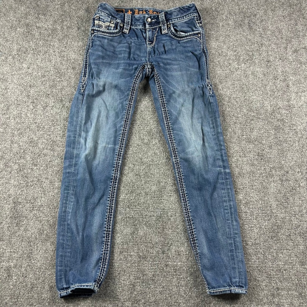 Rock Revival Skinny Jeans‎ Womens 25 Blue Ercilia Embellished Thick Stitch Denim